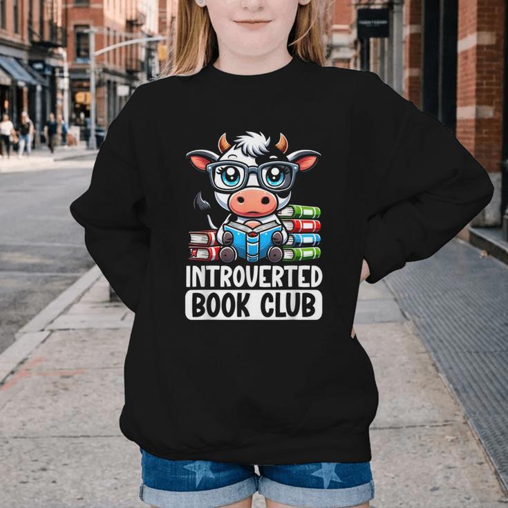 Introverted Book Club Reading Lover Cow Youth Crewneck Sweatshirt