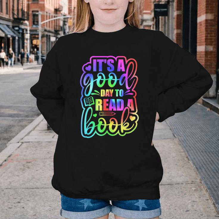 Its A Good Day To Read Book Kids Boys Girls Reading Graphic Youth Crewneck Sweatshirt