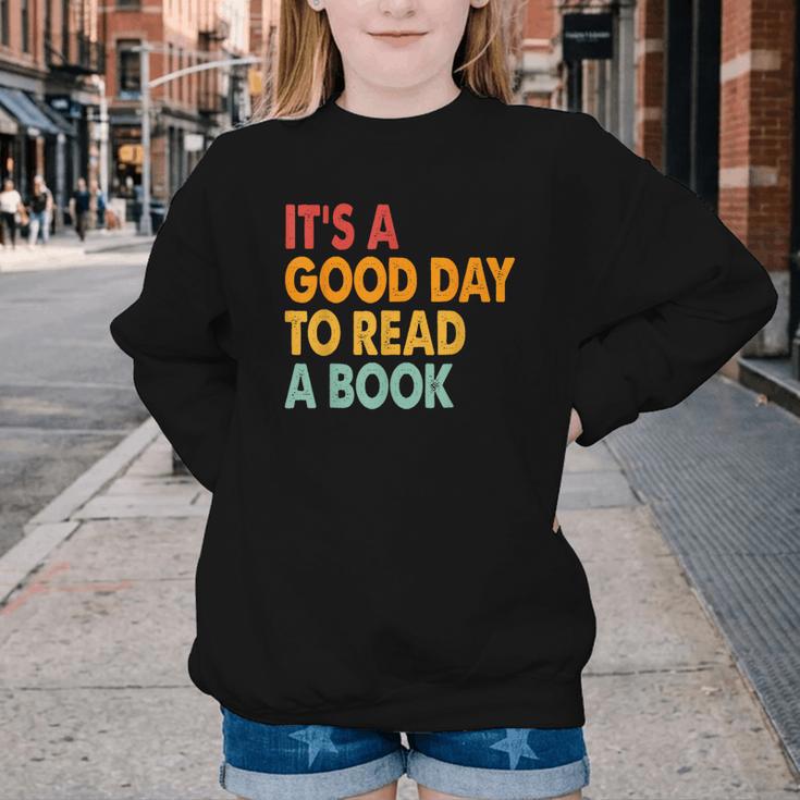 It's A Good Day To Read A Book Retro Vintage Teacher Youth Crewneck Sweatshirt