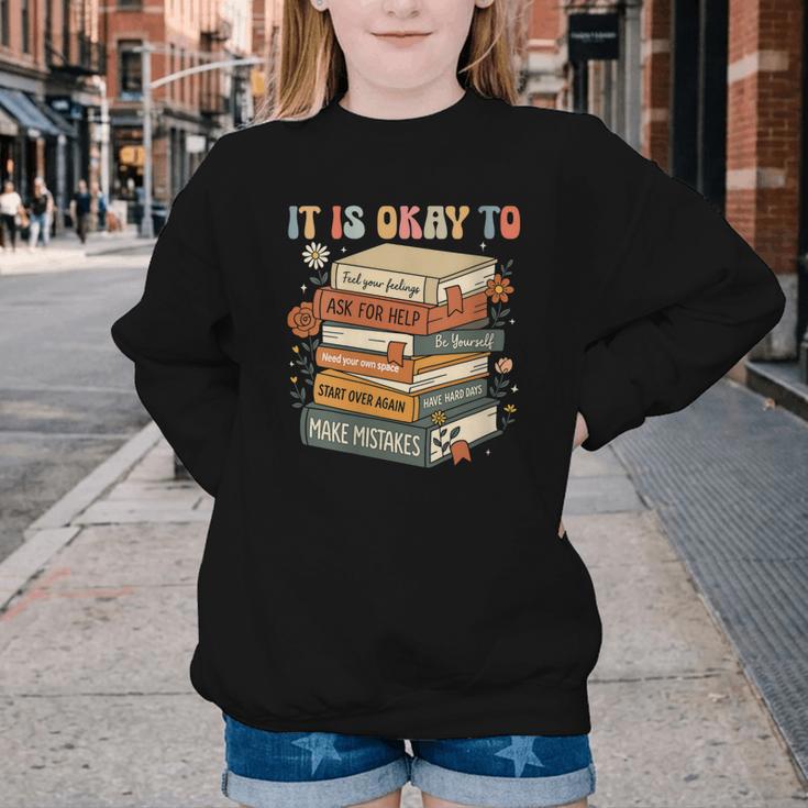 Its Okay Not To Be Okay Mental Health Awareness Floral Books Youth Crewneck Sweatshirt Its Okay Not To Be Okay Mental Health Awareness Floral Books Youth Crewneck Sweatshirt