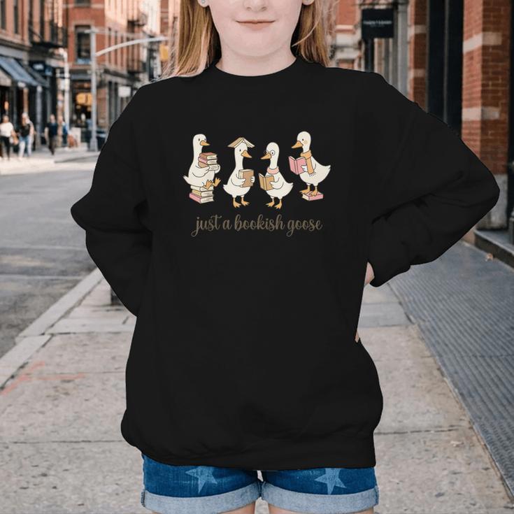 Just A Bookish Goose Goose Book LoverSilly Goose Book Club Youth Crewneck Sweatshirt