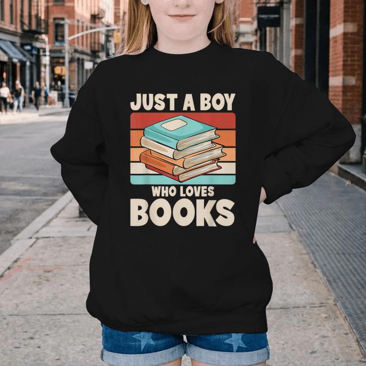 Just A Boy Who Loves Books Reading Bookworm Boys Kids Youth Crewneck Sweatshirt