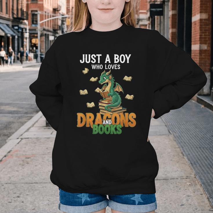Just a Boy Who Loves Dragons And Books Reading Dragon Youth Crewneck Sweatshirt