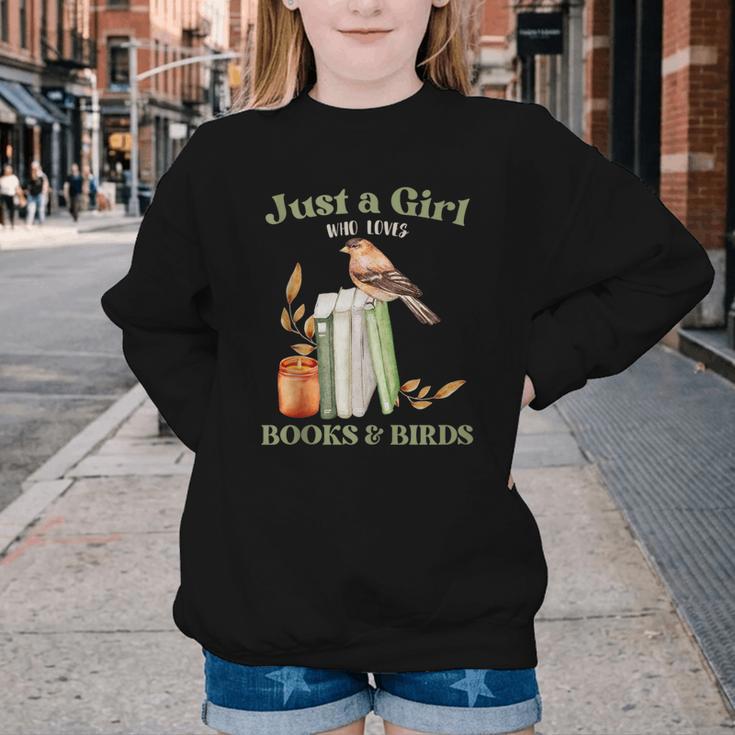 Just a Girl Who Loves Books And Birds Book Reading Bird Love Youth Crewneck Sweatshirt