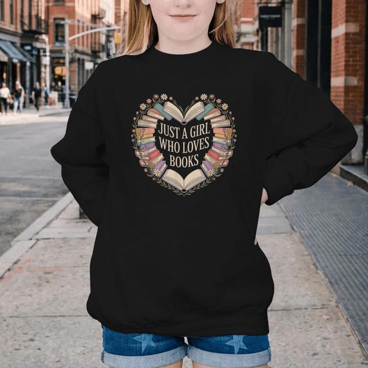 Just a Girl Who Loves Books Book Lover Librarian For Women Youth Crewneck Sweatshirt Just a Girl Who Loves Books Book Lover Librarian For Women Youth Crewneck Sweatshirt
