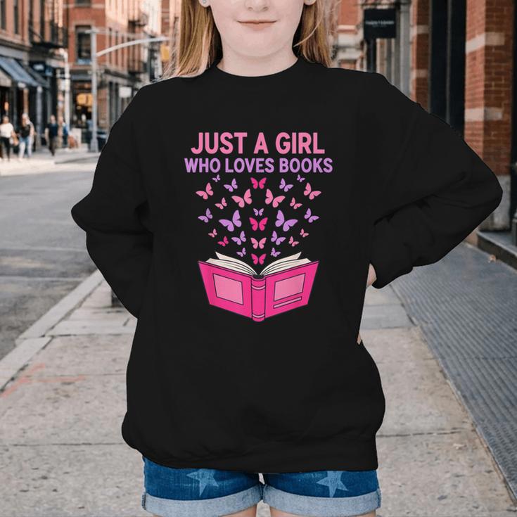 Just A Girl Who Loves Books Butterflies Reading Youth Crewneck Sweatshirt