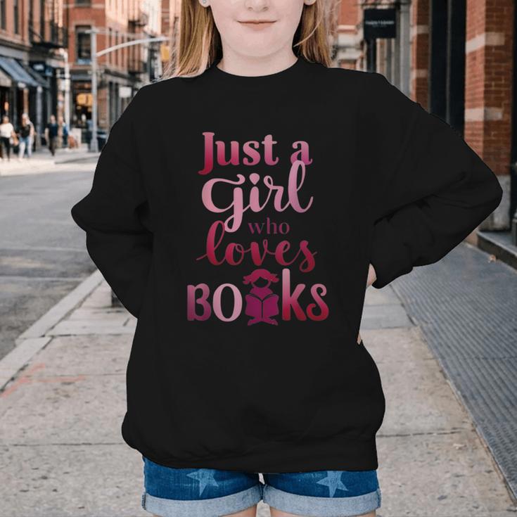 JUST A GIRL WHO LOVES BOOKS LIBRARIAN BOOK LOVERS BOOKWORM Youth Crewneck Sweatshirt