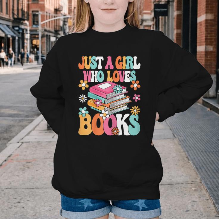 Just A Girl Who Loves Books Reading Cute Bookworm Girls Kids Youth Crewneck Sweatshirt