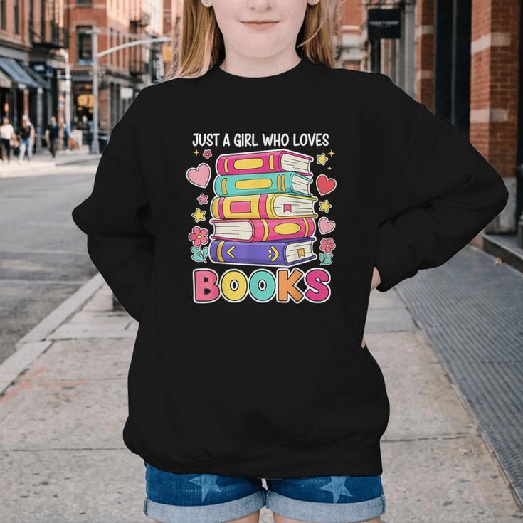 Just A Girl Who Loves Books Reading Library Youth Crewneck Sweatshirt Just A Girl Who Loves Books Reading Library Youth Crewneck Sweatshirt