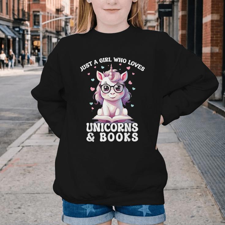 Just a Girl Who Loves Unicorns & Books Bookish Unicorn Love Youth Crewneck Sweatshirt