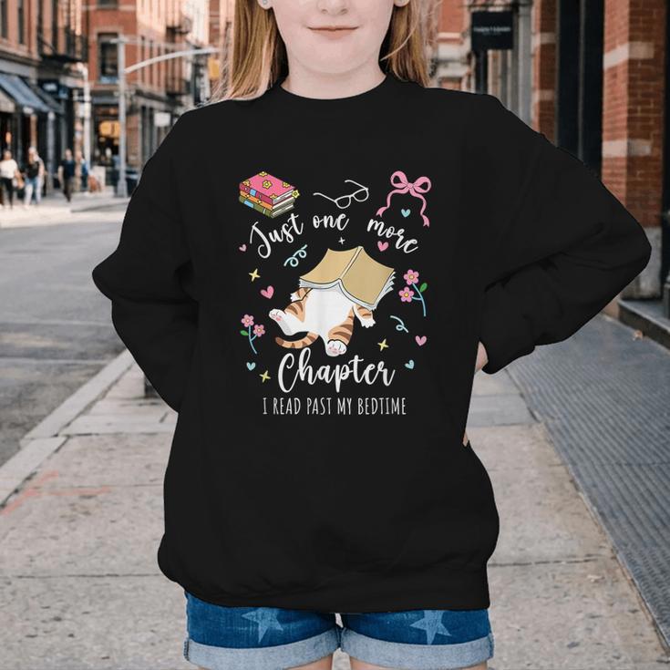 Just One More Chapter I Read Past My Bedtime Cat Book Lover Youth Crewneck Sweatshirt