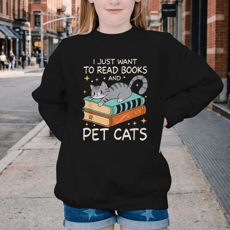 I Just Want To Read Books And Pet Cats Bookish Bookworm Youth Crewneck Sweatshirt I Just Want To Read Books And Pet Cats Bookish Bookworm Youth Crewneck Sweatshirt