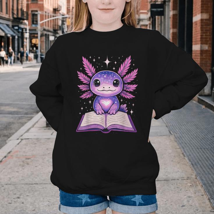 Kawaii Axolotl Cute Axolotls Reading Book Youth Crewneck Sweatshirt