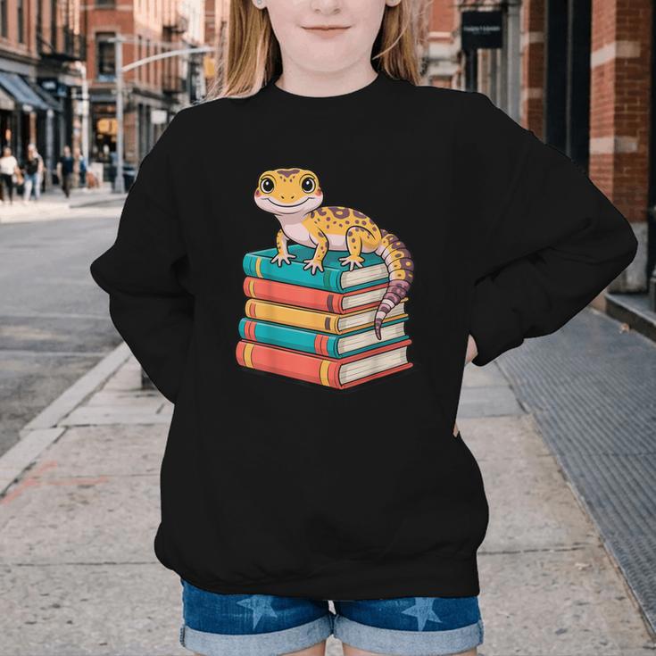 Leopard Gecko Book Lover Reading Youth Crewneck Sweatshirt