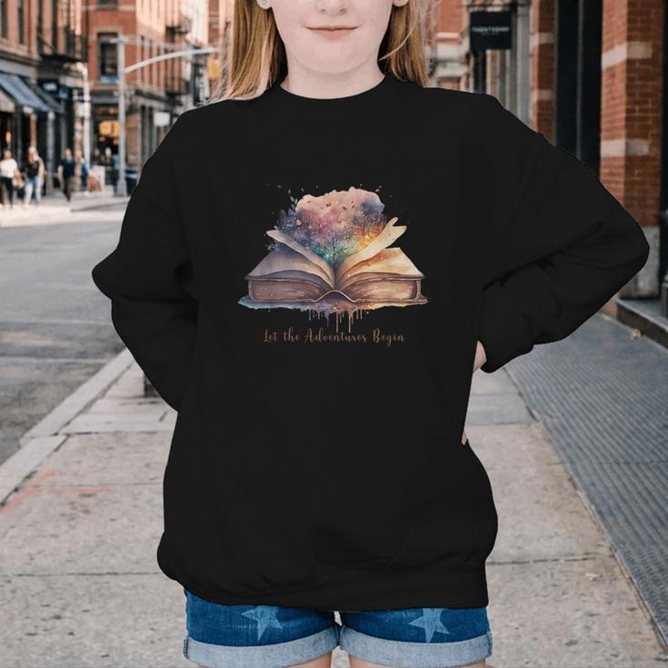 Let The Adventures Begin Book Lovers Magical Whimsical Art Youth Crewneck Sweatshirt