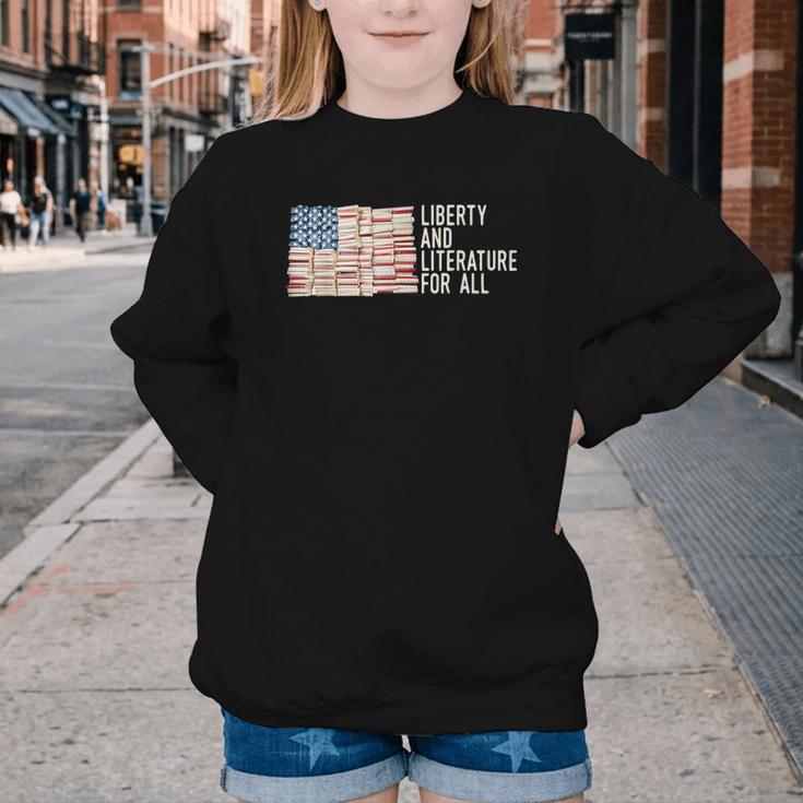 Liberty And Literature For All Reading USA Book Lover Youth Crewneck Sweatshirt