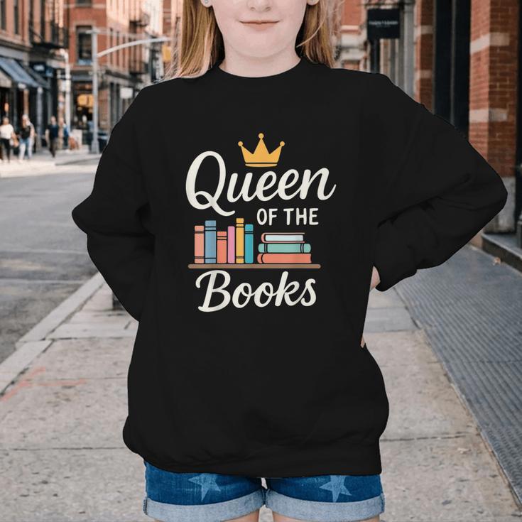 Librarian Queen Of The Books Book Reading Library Youth Crewneck Sweatshirt