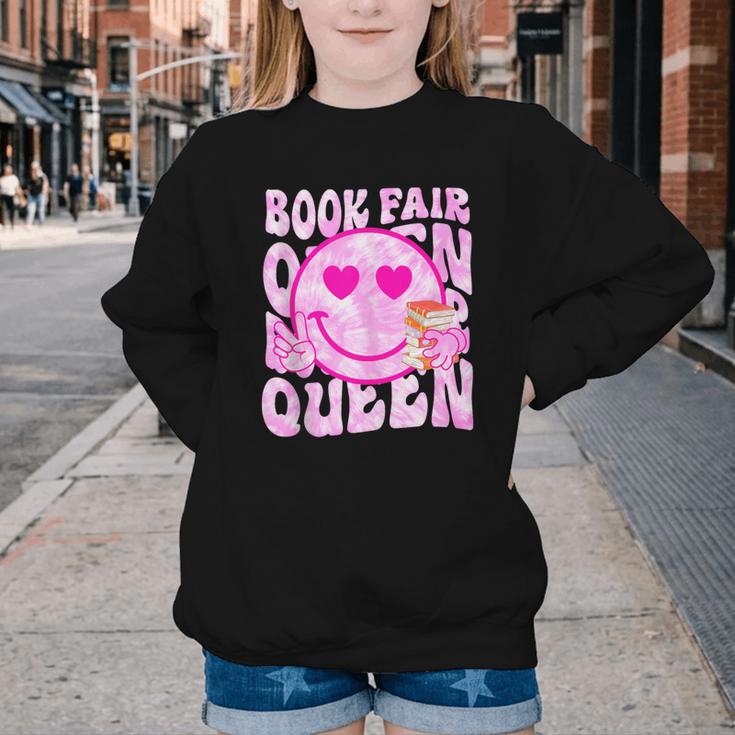 Library Book Fair Queen Vibe Groovy Tie Dye School Reading Youth Crewneck Sweatshirt