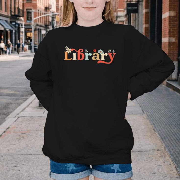 Library School Librarian Book Lover Reading Floral For Women Youth Crewneck Sweatshirt