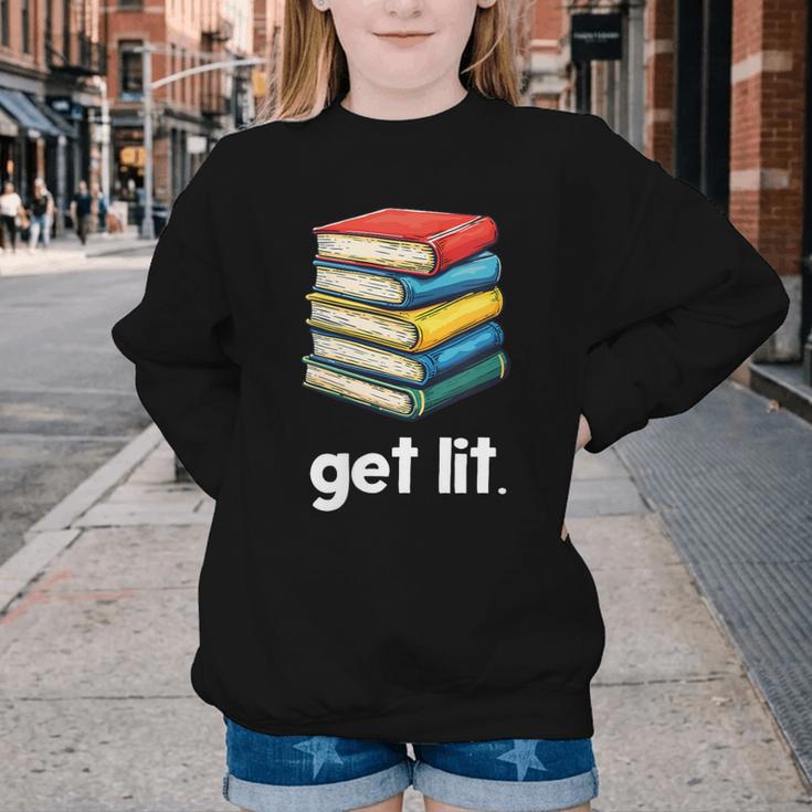 Get Lit With Books Youth Crewneck Sweatshirt Get Lit With Books Youth Crewneck Sweatshirt