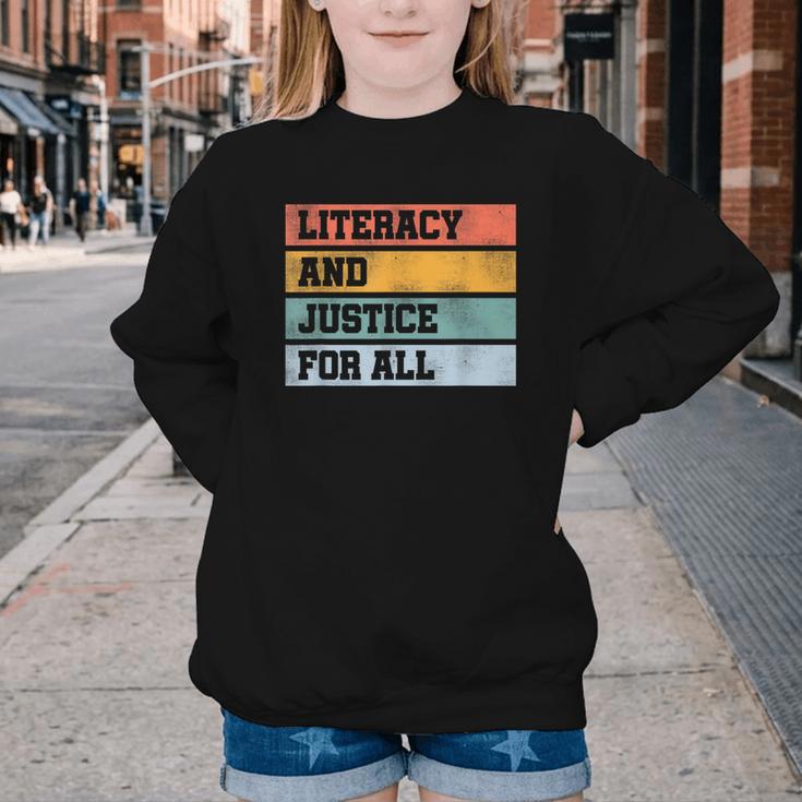 Literacy And Justice For All Stop Book Banning Banned Books Youth Crewneck Sweatshirt
