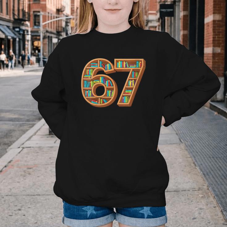Literary 67 Bookshelf Six Seven Reading Meme Youth Crewneck Sweatshirt Literary 67 Bookshelf Six Seven Reading Meme Youth Crewneck Sweatshirt
