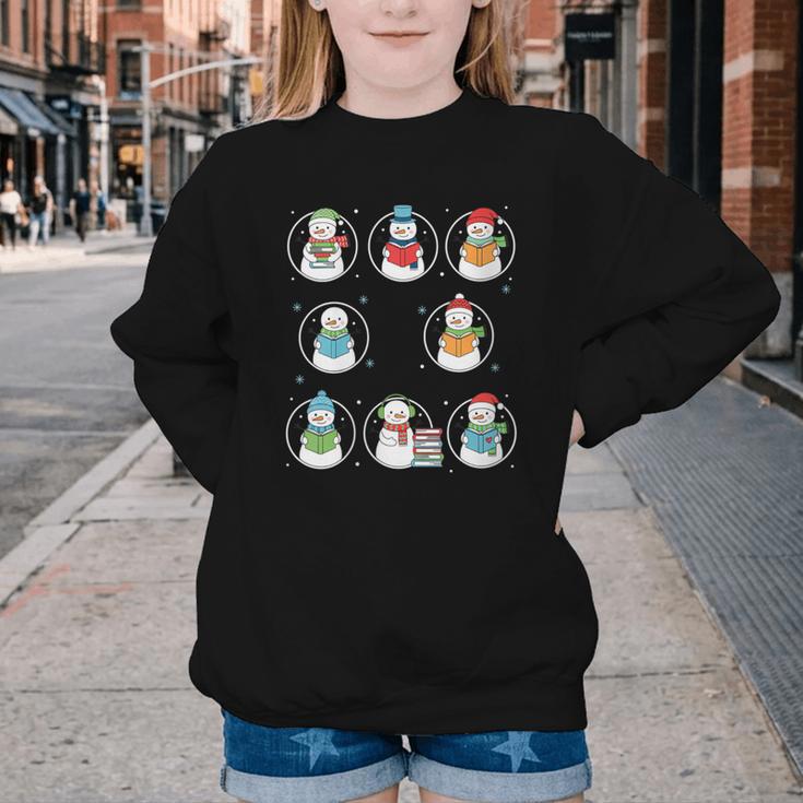 Literary Winter Reading Snowmen Cozy Book Lover Pattern Youth Crewneck Sweatshirt
