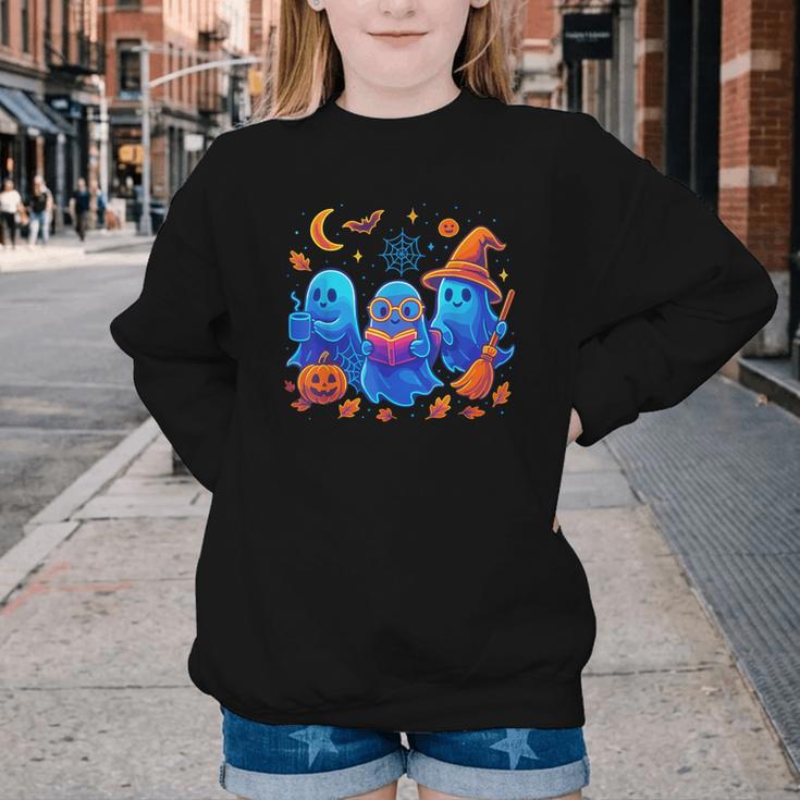 Little Ghost Coffee Tee Spooky Season Ghost Reading Book Youth Crewneck Sweatshirt Little Ghost Coffee Tee Spooky Season Ghost Reading Book Youth Crewneck Sweatshirt