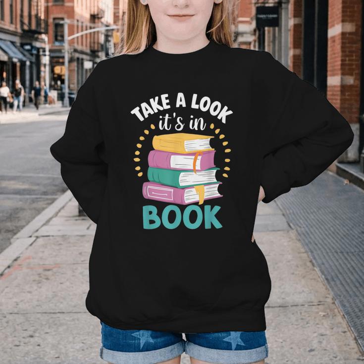Take a Look It's In a Book Teacher Reading Apparel Youth Crewneck Sweatshirt Take a Look It's In a Book Teacher Reading Apparel Youth Crewneck Sweatshirt