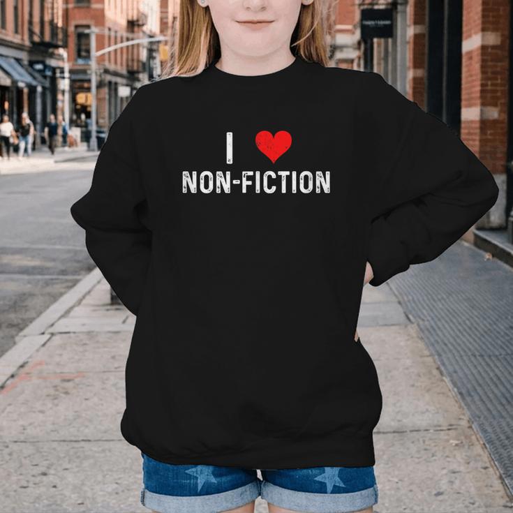I Love Non Fiction Heart Books Reading Writing Writer Read Youth Crewneck Sweatshirt