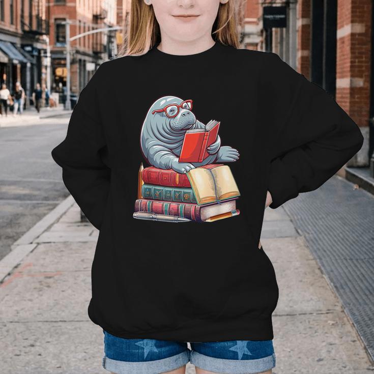 Manatee Reading Books Matching Bookworm Readers Librarian Youth Crewneck Sweatshirt Manatee Reading Books Matching Bookworm Readers Librarian Youth Crewneck Sweatshirt