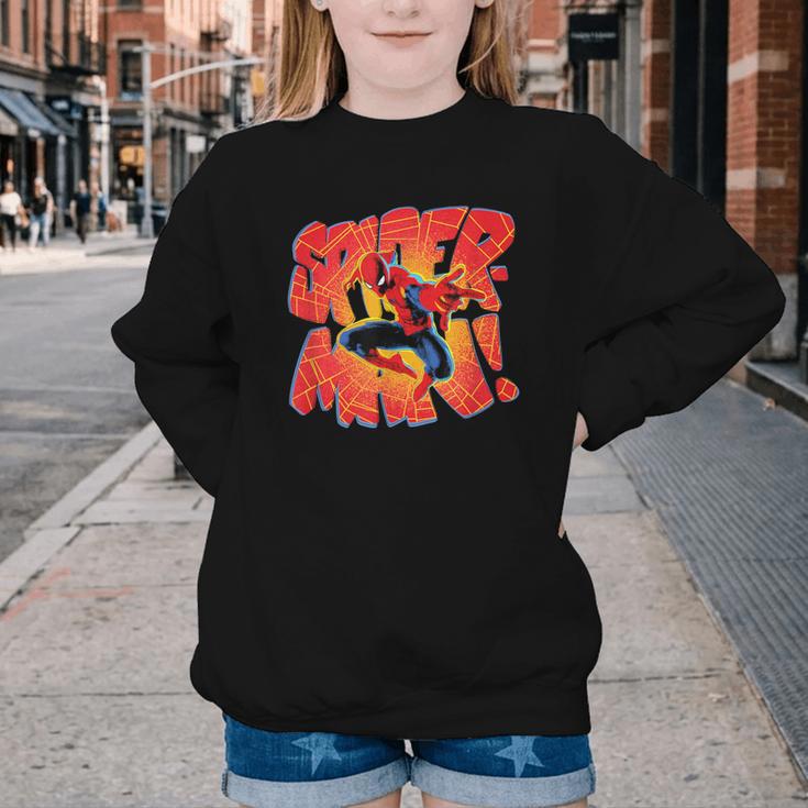 Marvel Spider-Man Peter Parker Comic Book Letter Logo Youth Crewneck Sweatshirt