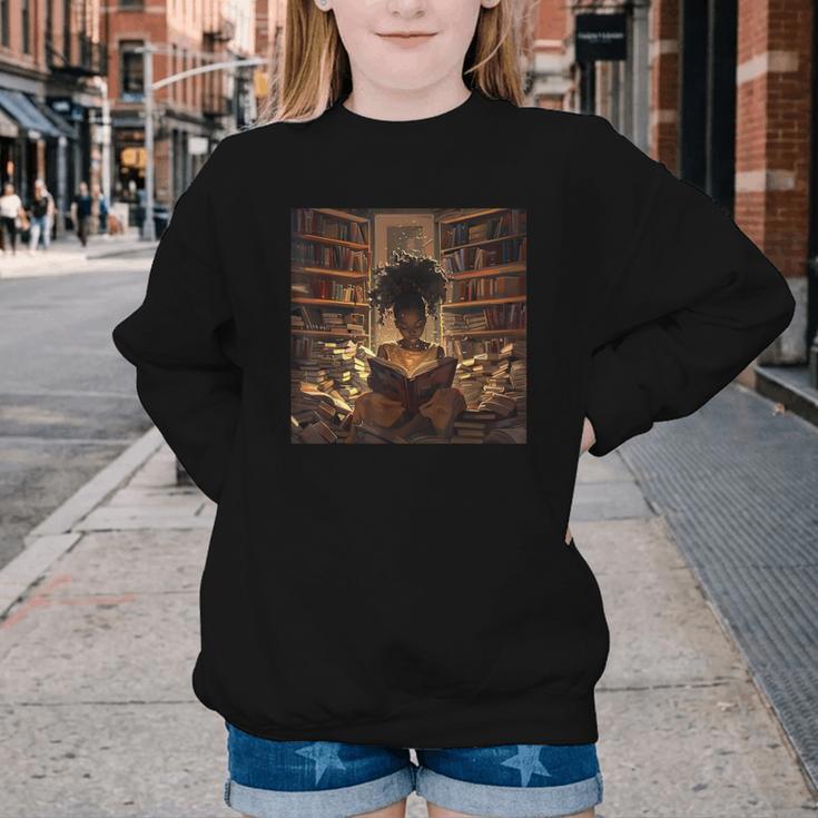 Melanin Afro Women Educated Reading Book History Youth Crewneck Sweatshirt