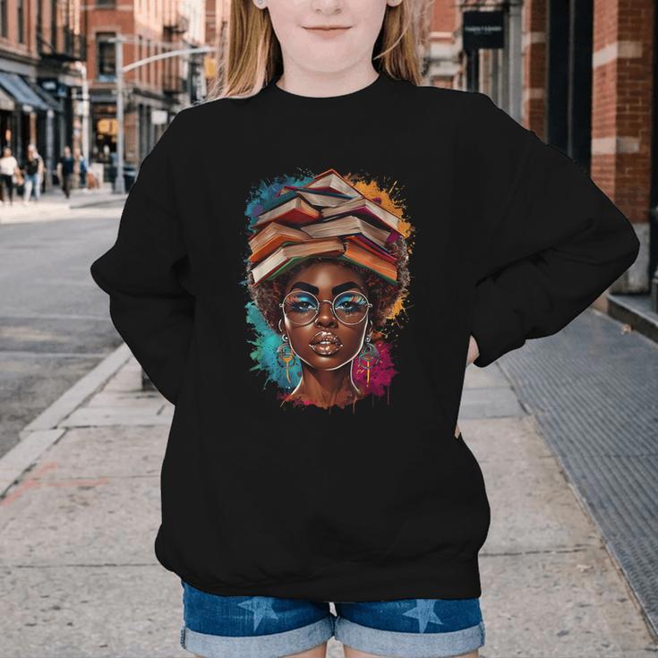 Melanin Girl Afro Book Lover Librarian Teacher Student Youth Crewneck Sweatshirt