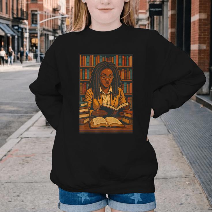 Melanin Girl Locs Book Lover Librarian Teacher Student Youth Crewneck Sweatshirt