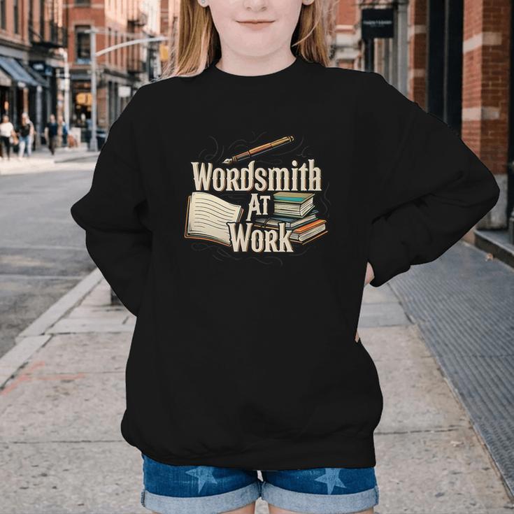 Wordsmith At Work Vintage Writer & Author Pen Book Lover Youth Crewneck Sweatshirt