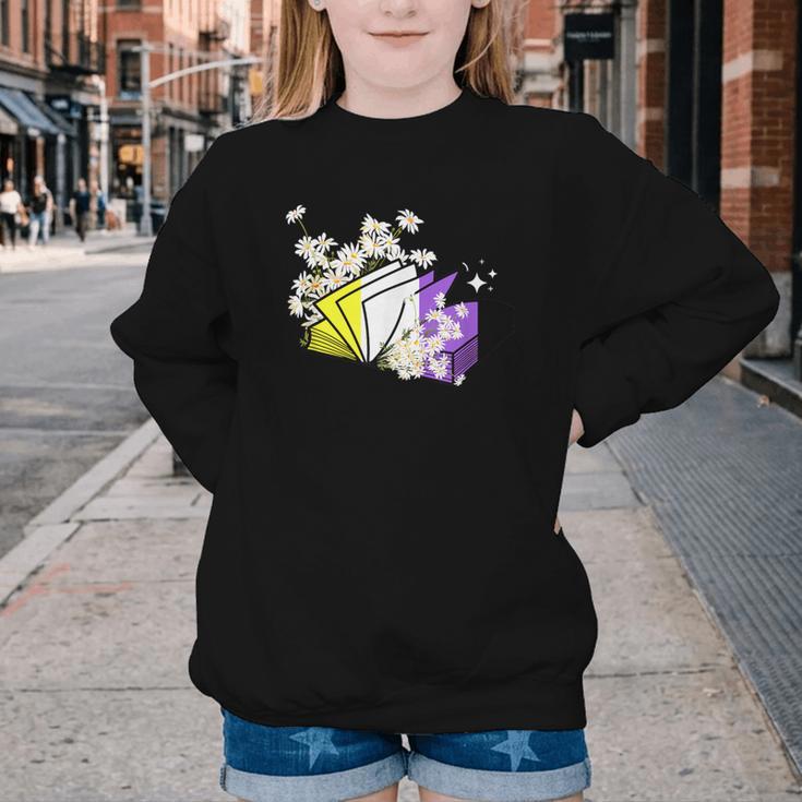 Non-Binary Book Lover Nonbinary Daisy LGBT Reading Pride Youth Crewneck Sweatshirt