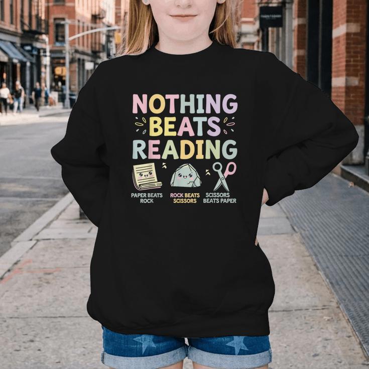 Nothing Beats Reading Book Librarian Across America Kids Youth Crewneck Sweatshirt