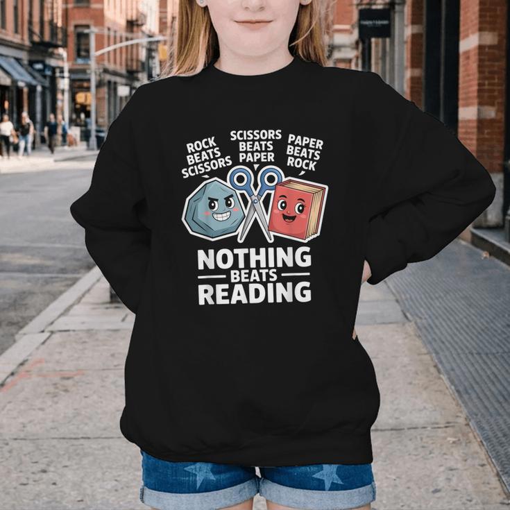 Nothing Beats Reading Rock Paper Scissors Book Lover Youth Crewneck Sweatshirt