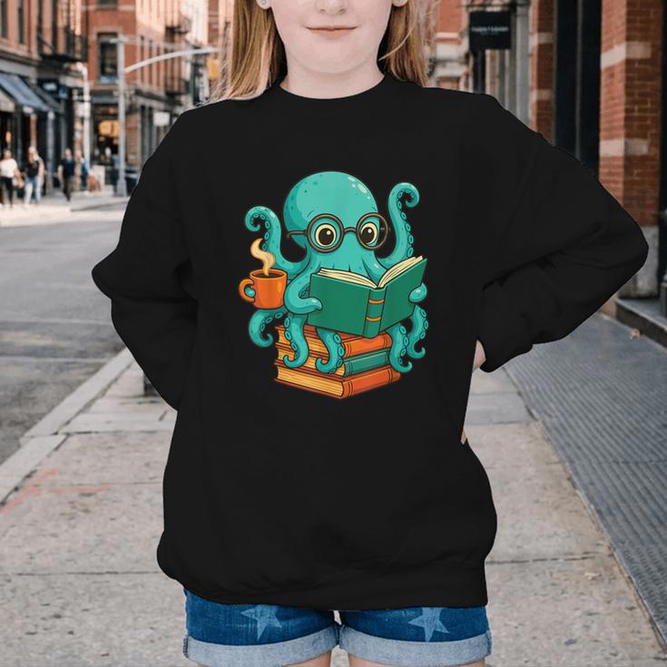 Octopus Reading Book Reading Bookworm Reader Youth Crewneck Sweatshirt