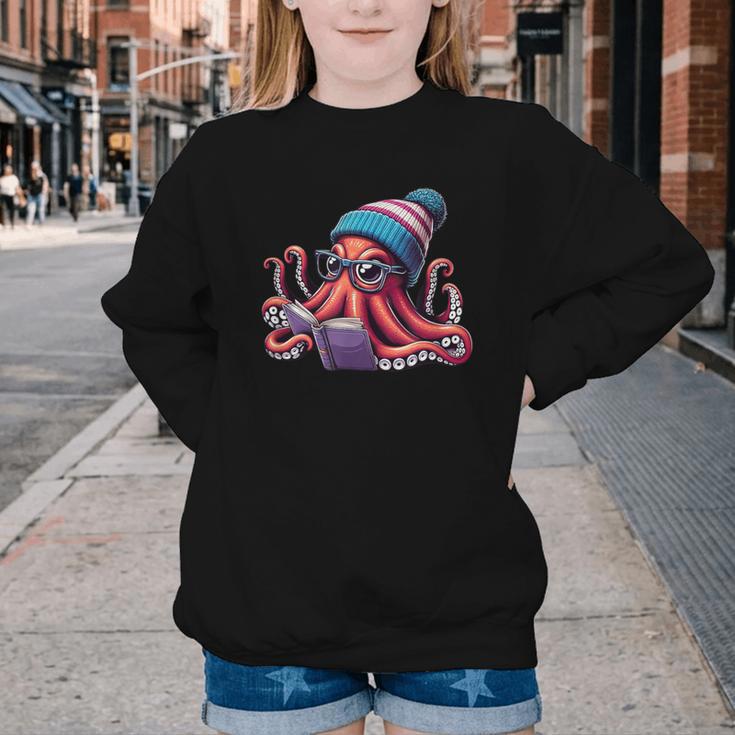 Octopus Reading Book Kraken Book Lover Youth Crewneck Sweatshirt Octopus Reading Book Kraken Book Lover Youth Crewneck Sweatshirt