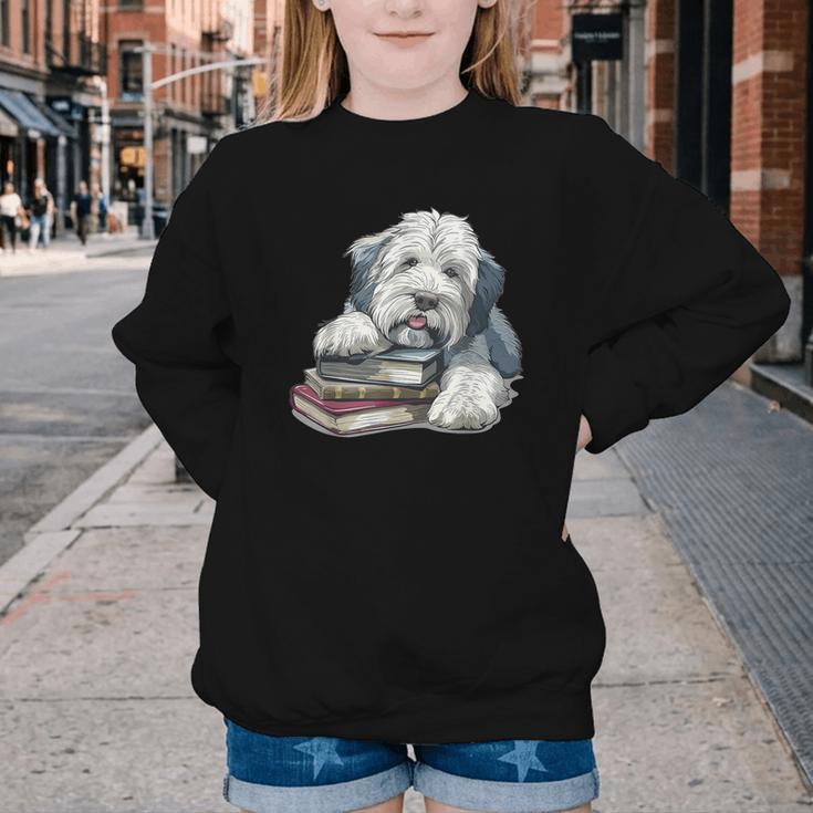 Old English Sheepdog Books Reading Dog Breed Graphic Youth Crewneck Sweatshirt Old English Sheepdog Books Reading Dog Breed Graphic Youth Crewneck Sweatshirt
