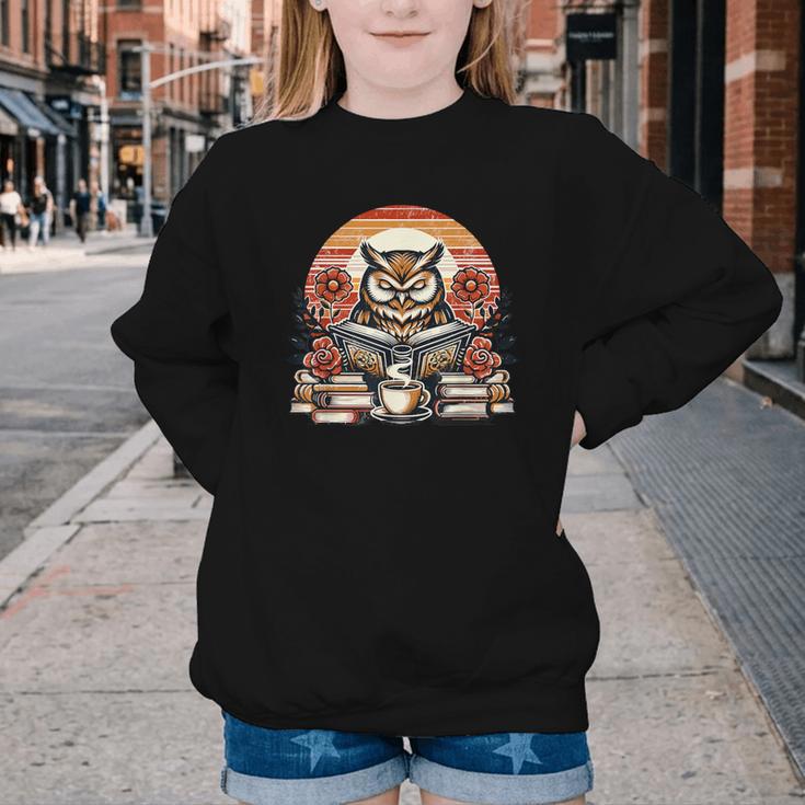 Owl Reading Books Book Library Bookworm Youth Crewneck Sweatshirt