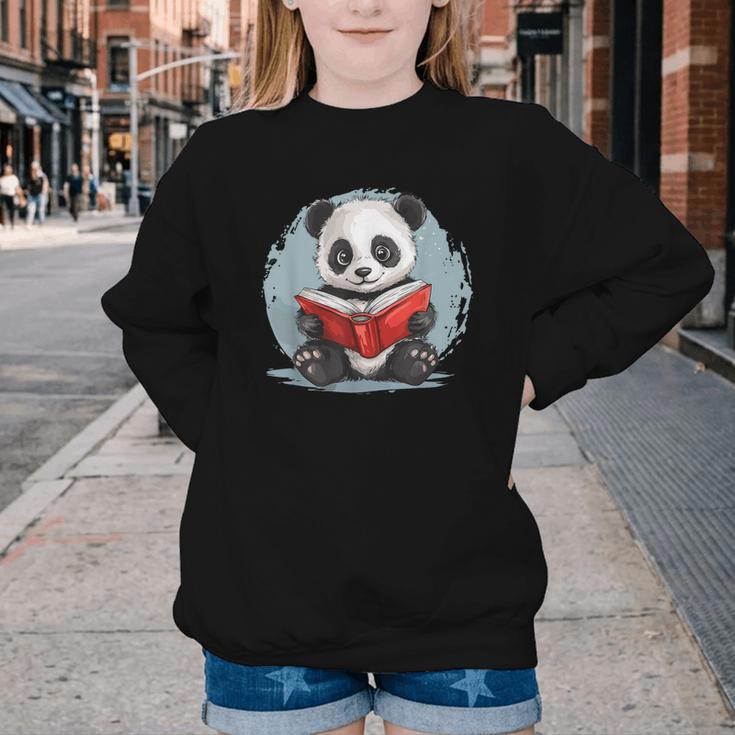 Panda With Book For Reading Enthusiasts Youth Crewneck Sweatshirt Panda With Book For Reading Enthusiasts Youth Crewneck Sweatshirt