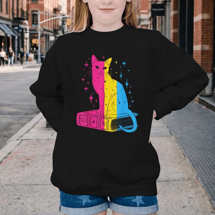 Pansexual Pride Celestial Cat Sitting Book LGBTQ Pan Colors Men Women Youth Crewneck Sweatshirt Pansexual Pride Celestial Cat Sitting Book LGBTQ Pan Colors Men Women Youth Crewneck Sweatshirt