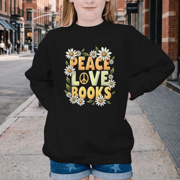 Peace Love Books Librarian Teacher Life Book Library Youth Crewneck Sweatshirt