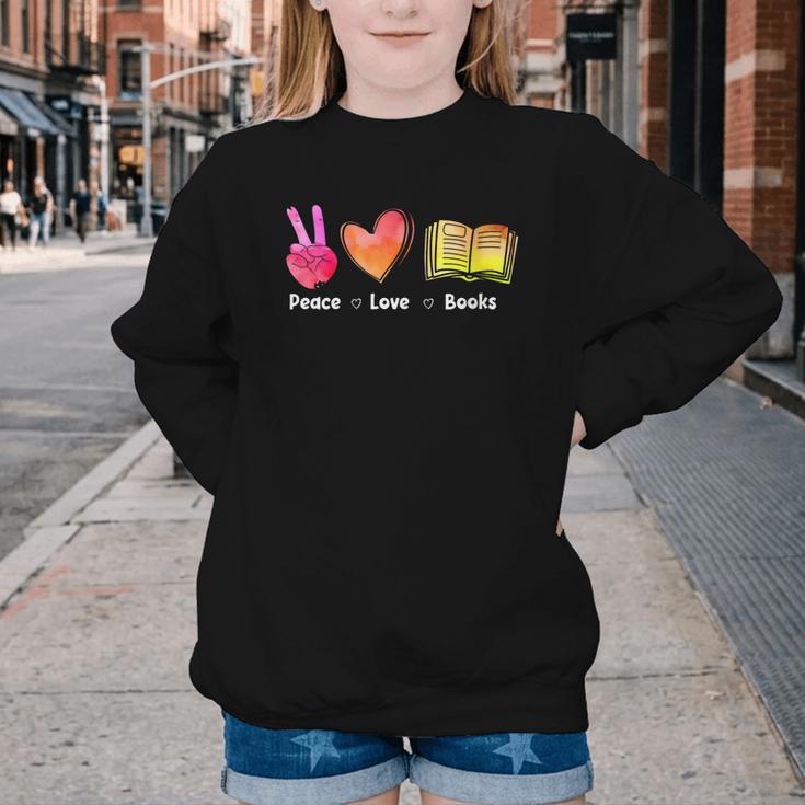 Peace Love Books Reader Librarian Library Book Youth Crewneck Sweatshirt Peace Love Books Reader Librarian Library Book Youth Crewneck Sweatshirt