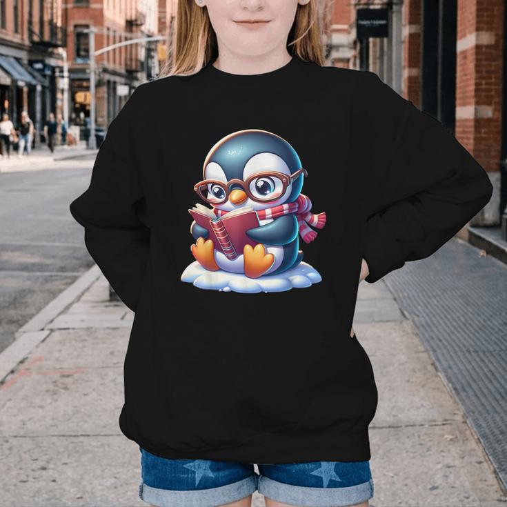 Penguin Reading a Book Animal Youth Crewneck Sweatshirt