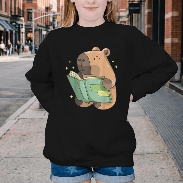 Pet Capybara Is Reading Library Capy Word Book Day Teacher Men Women Kids Youth Crewneck Sweatshirt