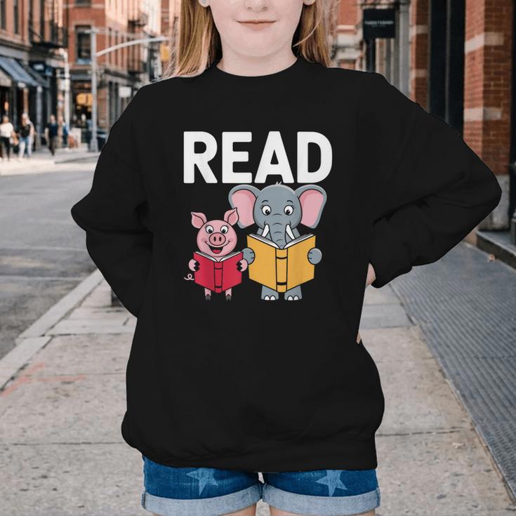 Pig Elephant Reading Cute Book Lover Bookworm Boys Girls Kid Youth Crewneck Sweatshirt Pig Elephant Reading Cute Book Lover Bookworm Boys Girls Kid Youth Crewneck Sweatshirt